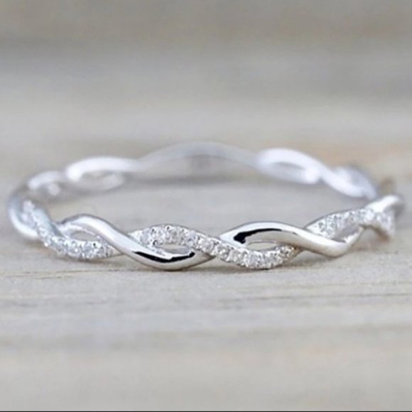 White Gold Delicate Twisted Eternity Band Ring - Picture 2 of 4
